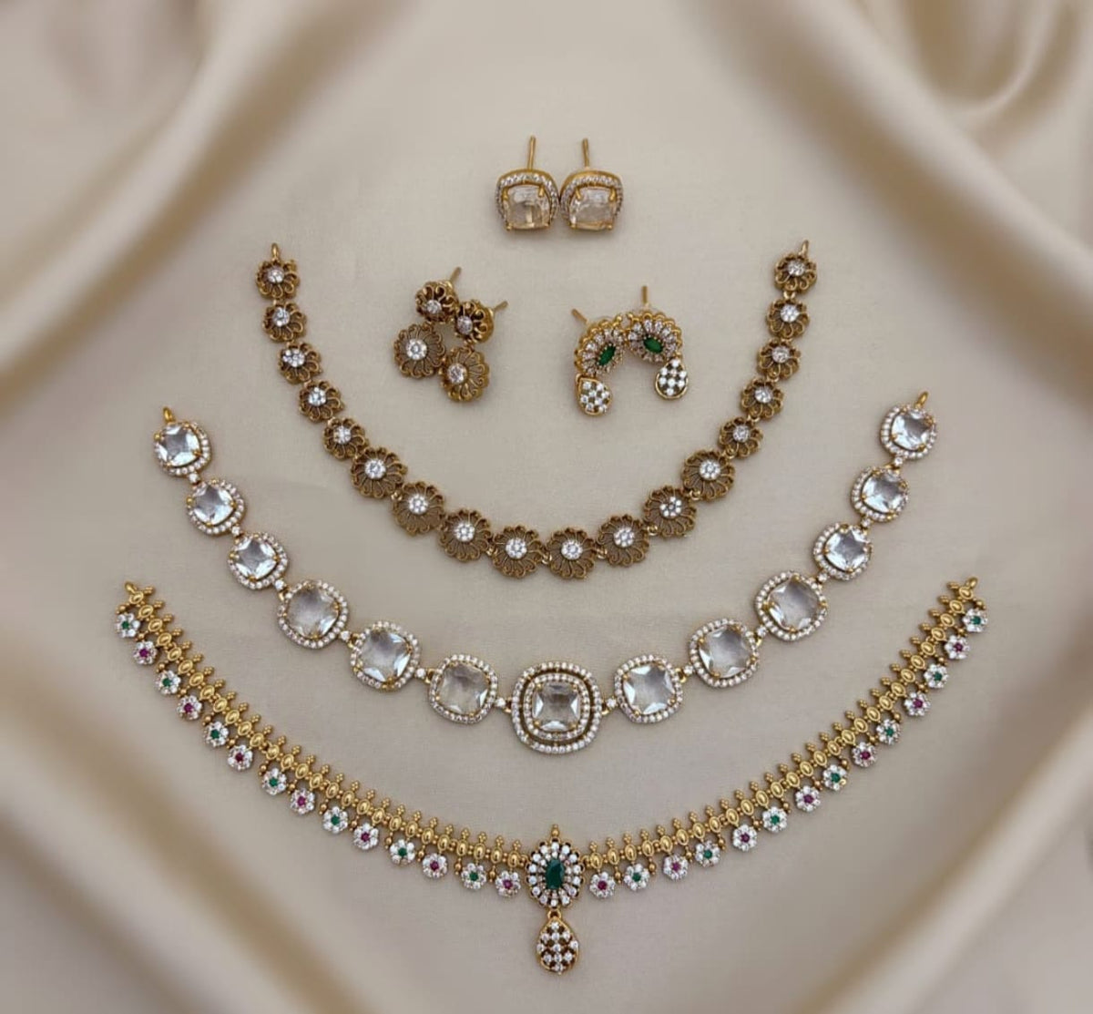 3 Pc Necklace & Kammal Combo Set – Multicolor Stones