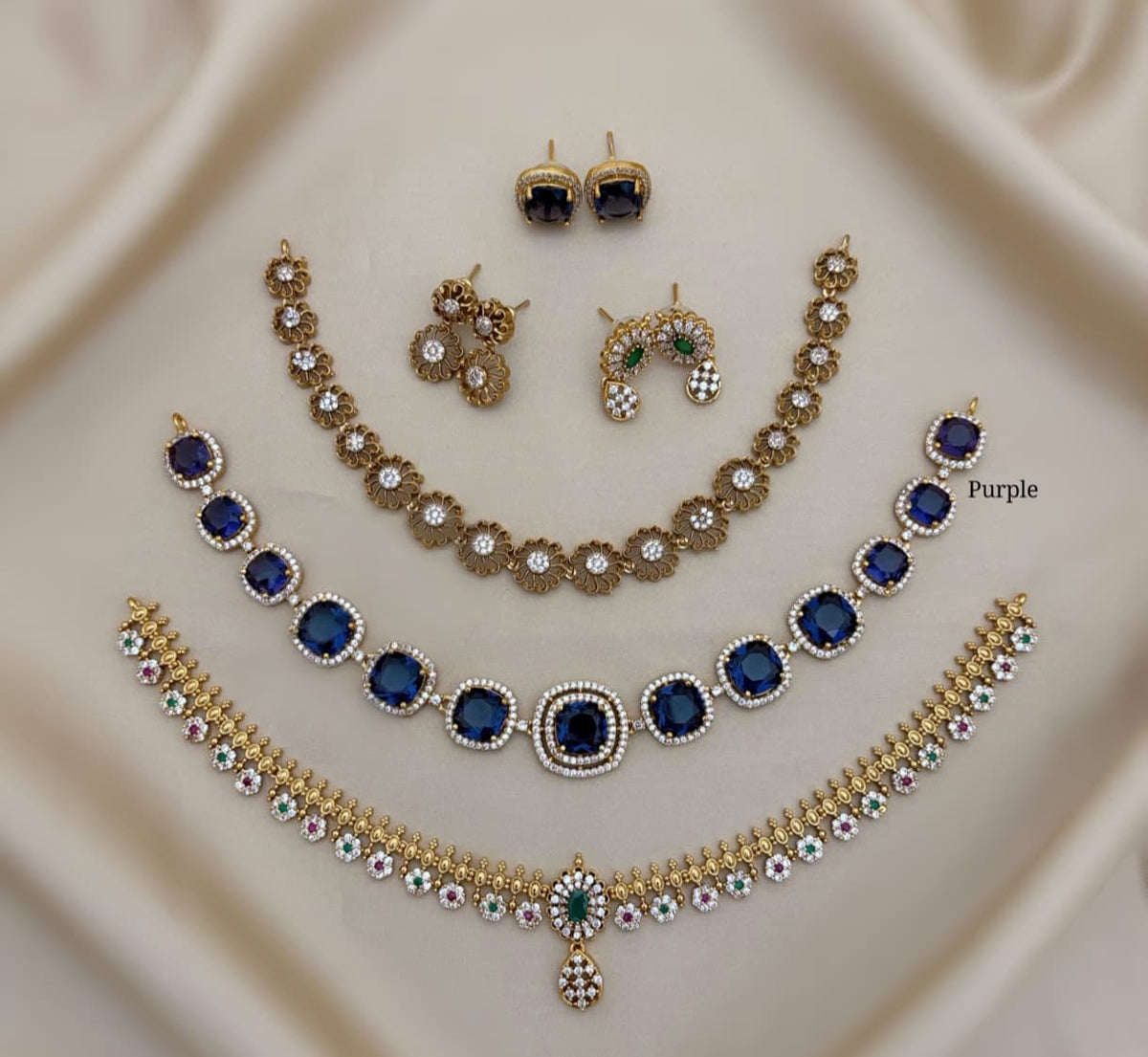 3 Pc Necklace & Kammal Combo Set – Multicolor Stones