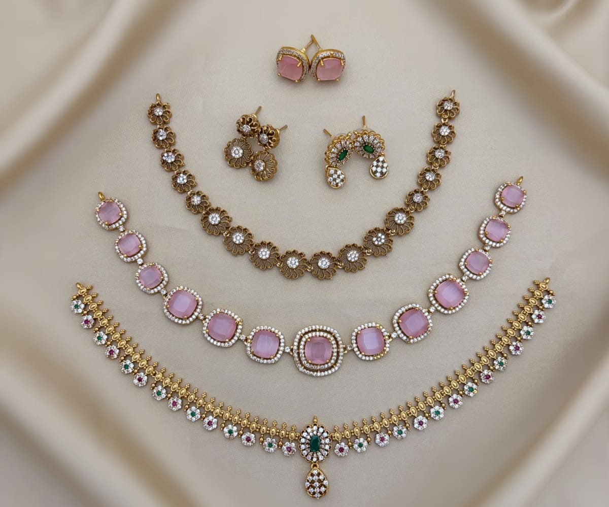 3 Pc Necklace & Kammal Combo Set – Multicolor Stones