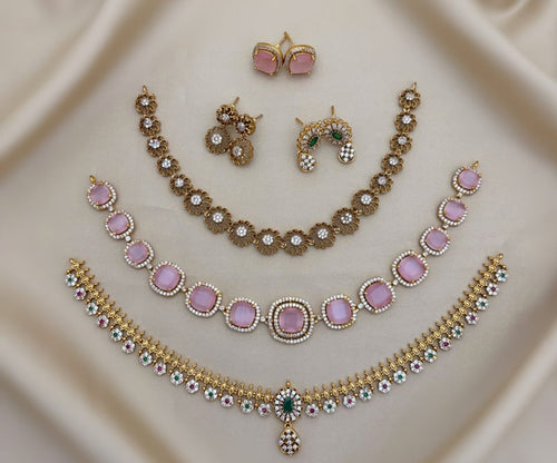 3 Pc Necklace & Kammal Combo Set – Multicolor Stones