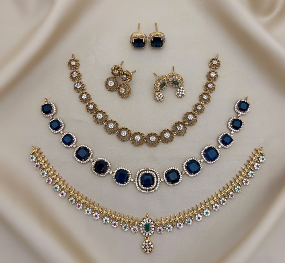 3 Pc Necklace & Kammal Combo Set – Multicolor Stones