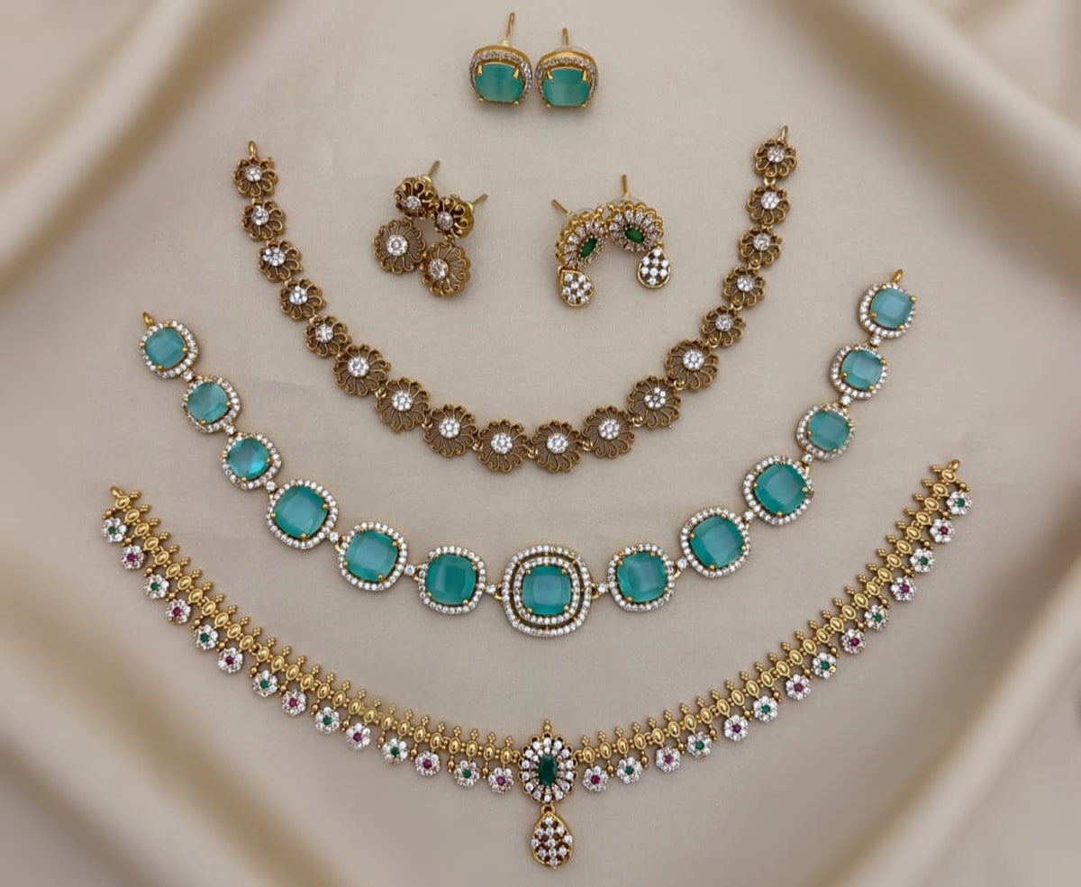 3 Pc Necklace & Kammal Combo Set – Multicolor Stones