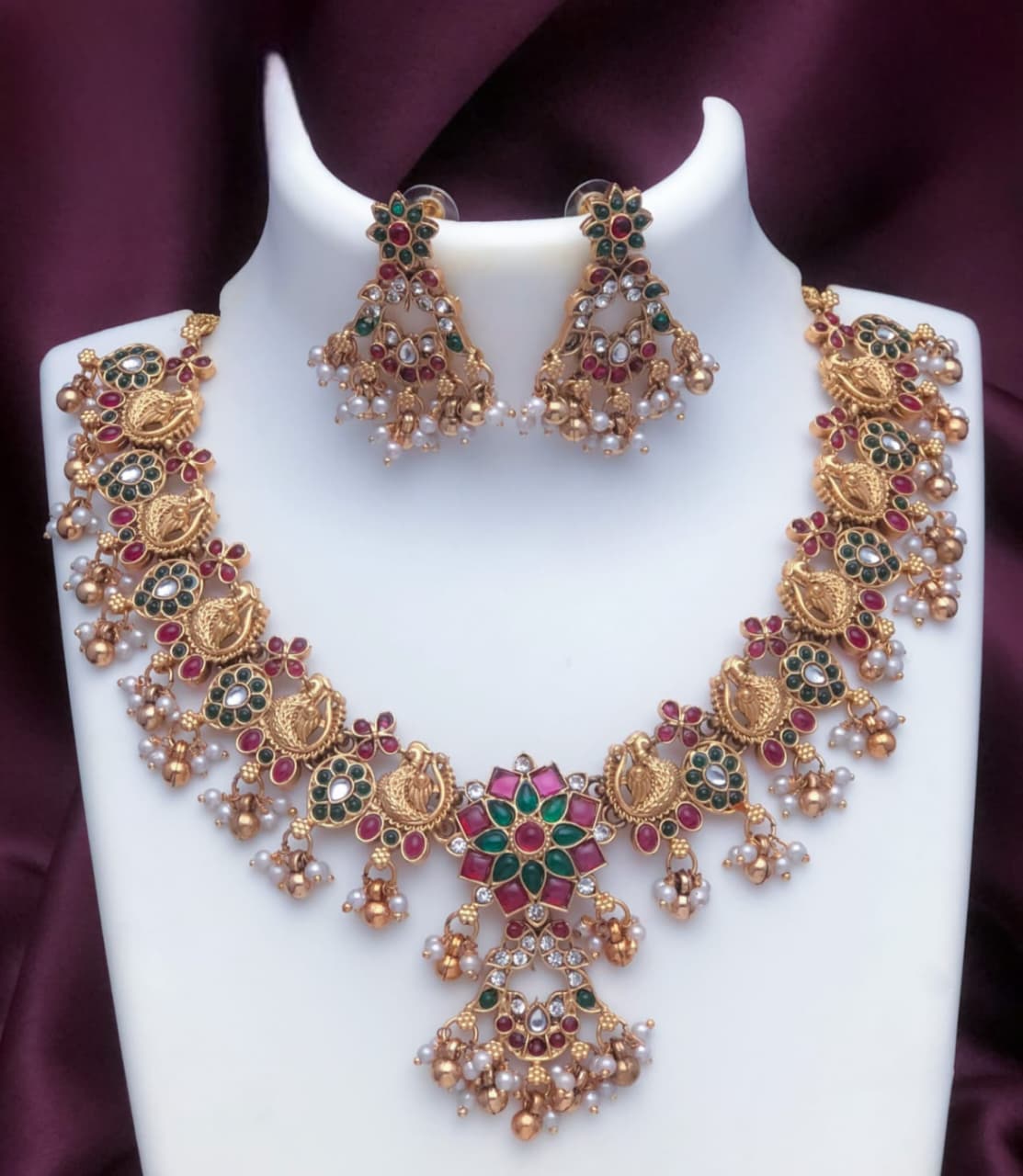Enamul Necklace Set – Antique Gold Meenakari Jewellery