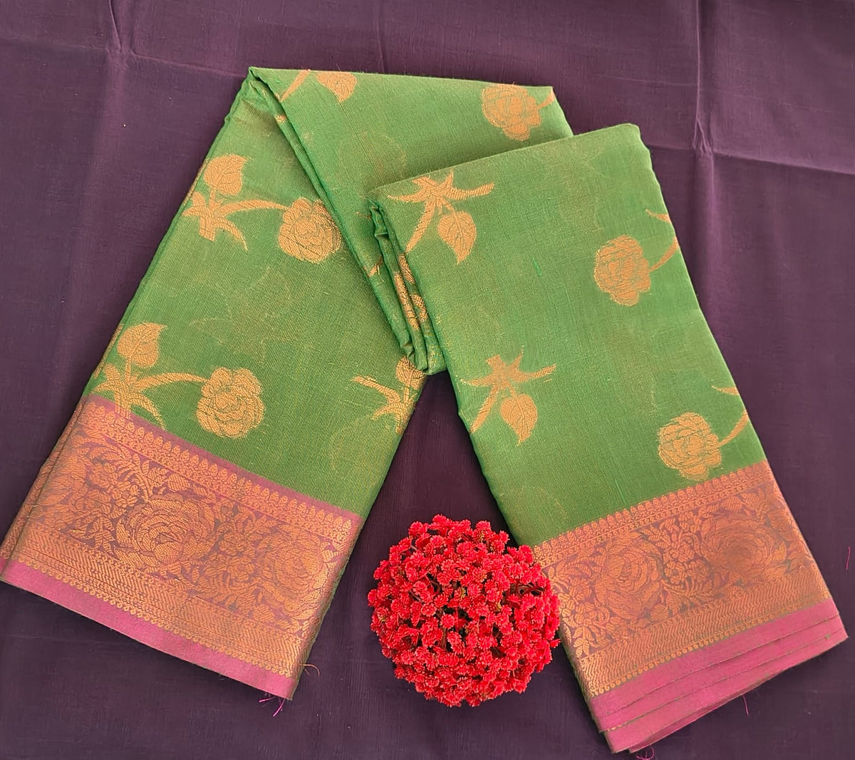 Silk Cotton Saree with Blouse – Zari Border Saree