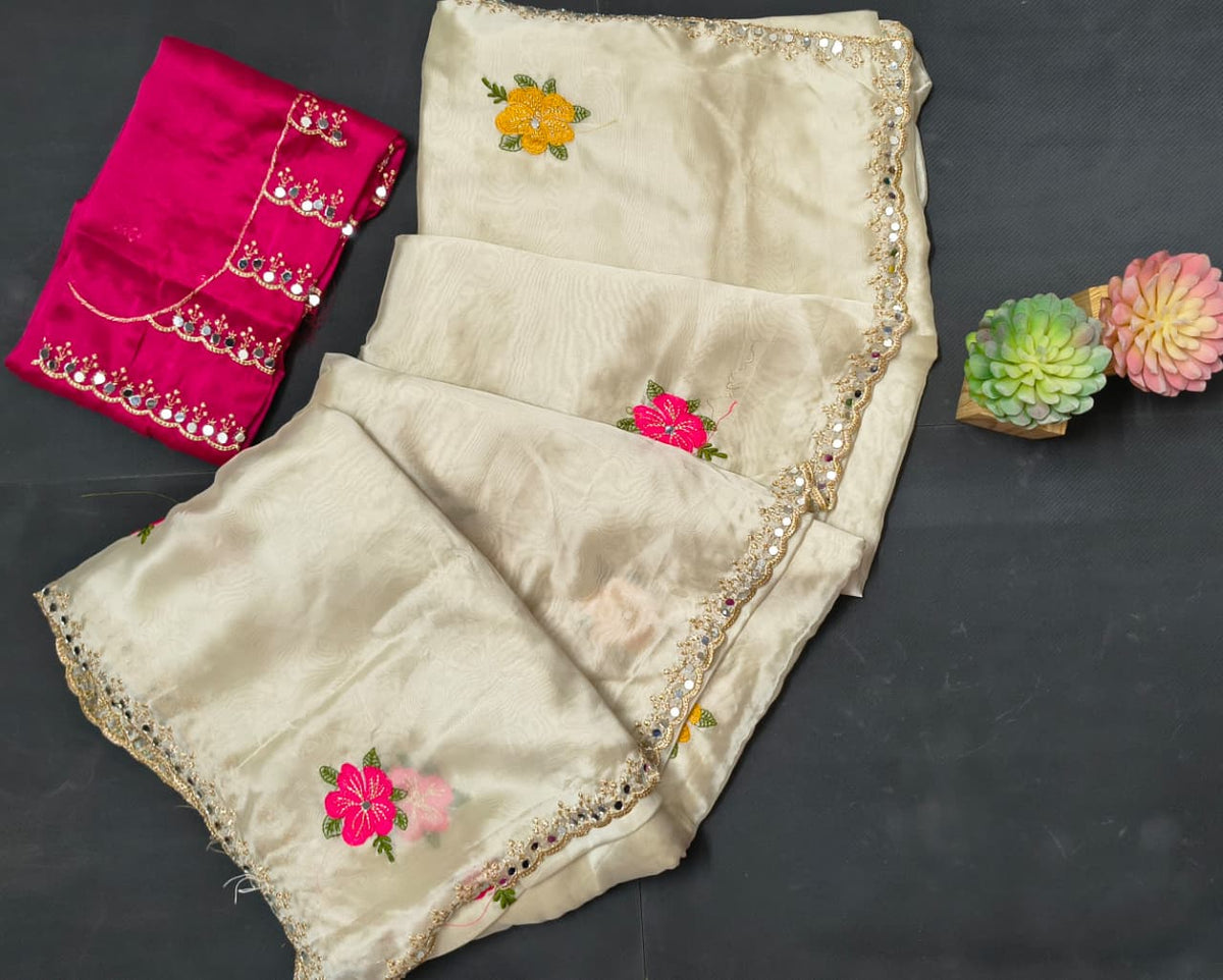 Fancy Silk Saree with Blouse – Embroidered Saree