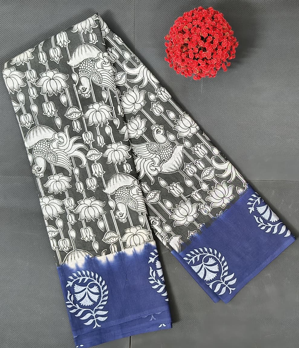 Kalamkari Cotton Saree – Hand-Printed Floral Saree