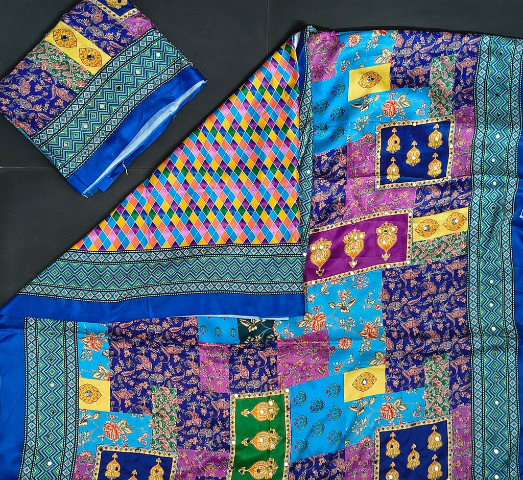 Fancy Mirror Saree with Blouse – Patchwork Print