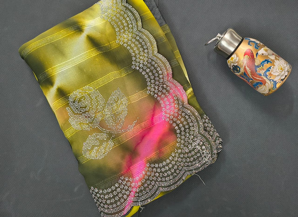 Stone Fancy Saree with Blouse – Tie-Dye Ombre Saree
