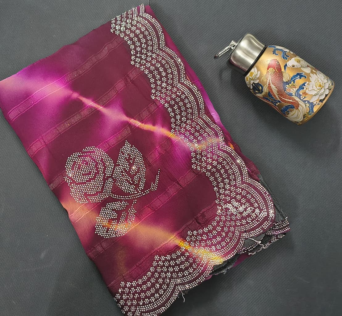 Stone Fancy Saree with Blouse – Tie-Dye Ombre Saree