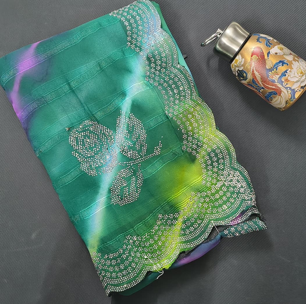 Stone Fancy Saree with Blouse – Tie-Dye Ombre Saree