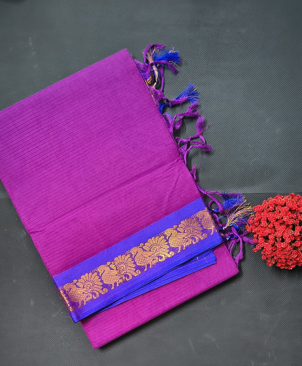 Cotton Sarees – Solid Color Saree with Zari Border