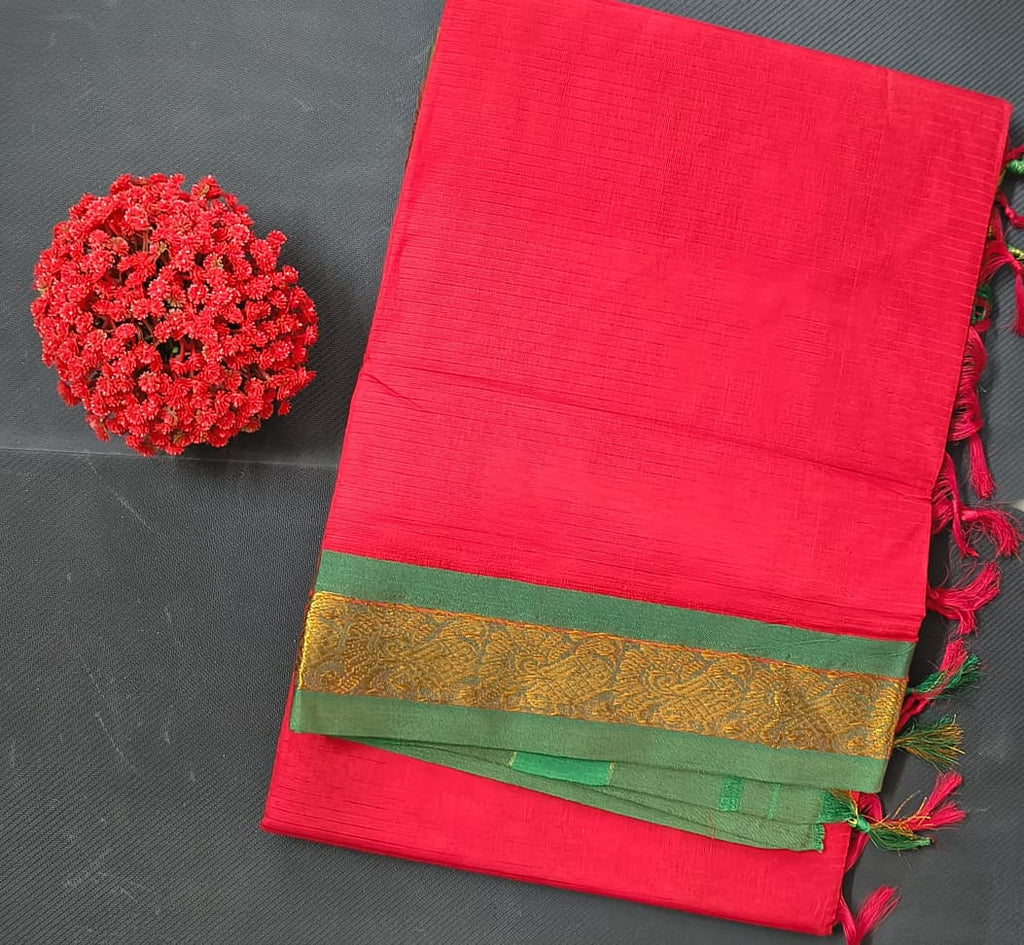 Cotton Sarees – Solid Color Saree with Zari Border