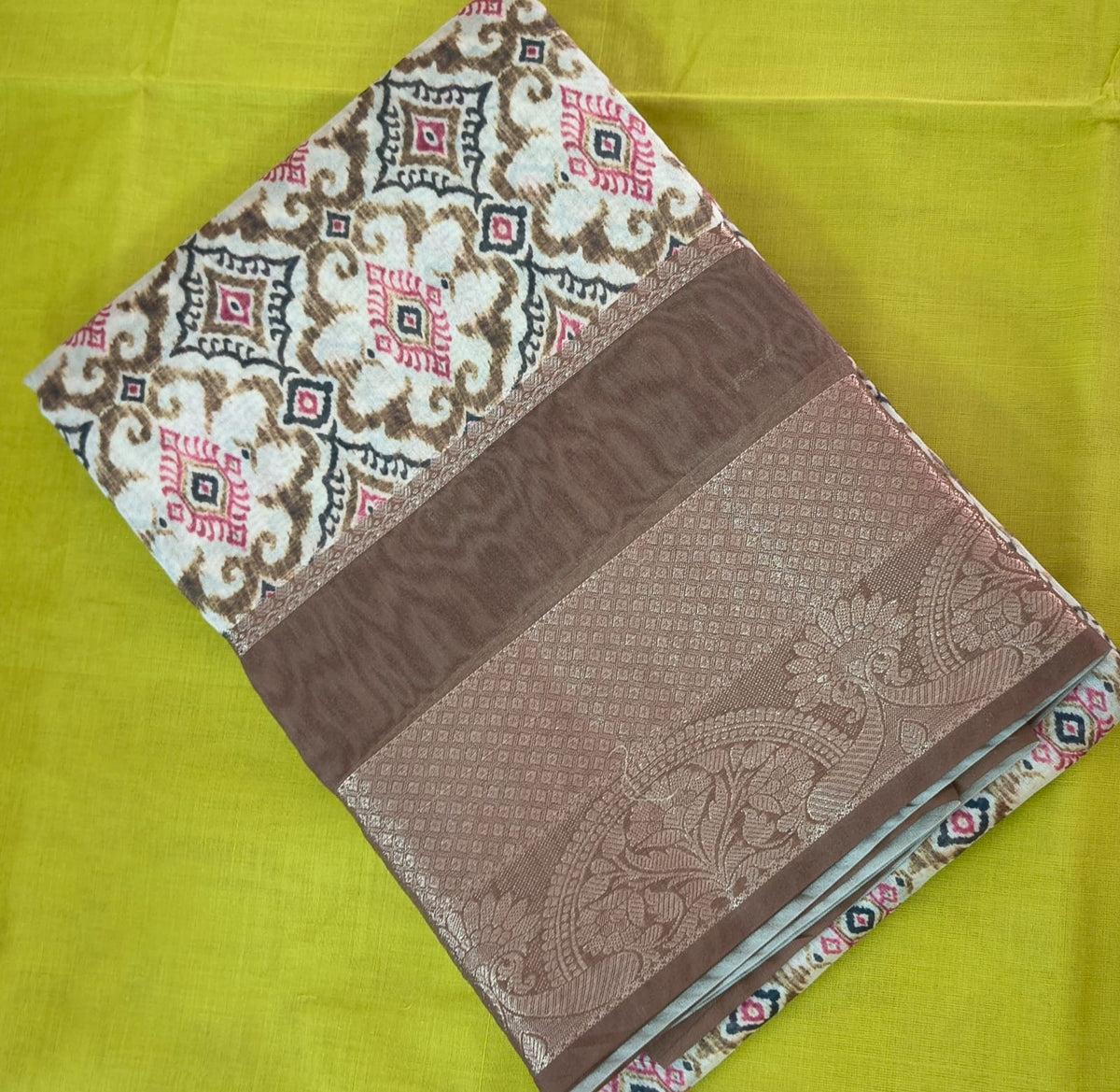 Raw Silk Saree with Blouse – Floral Print Saree