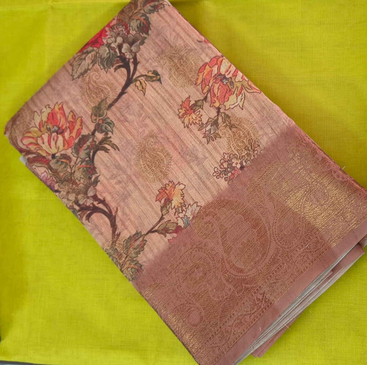 Raw Silk Saree with Blouse – Floral Print Saree