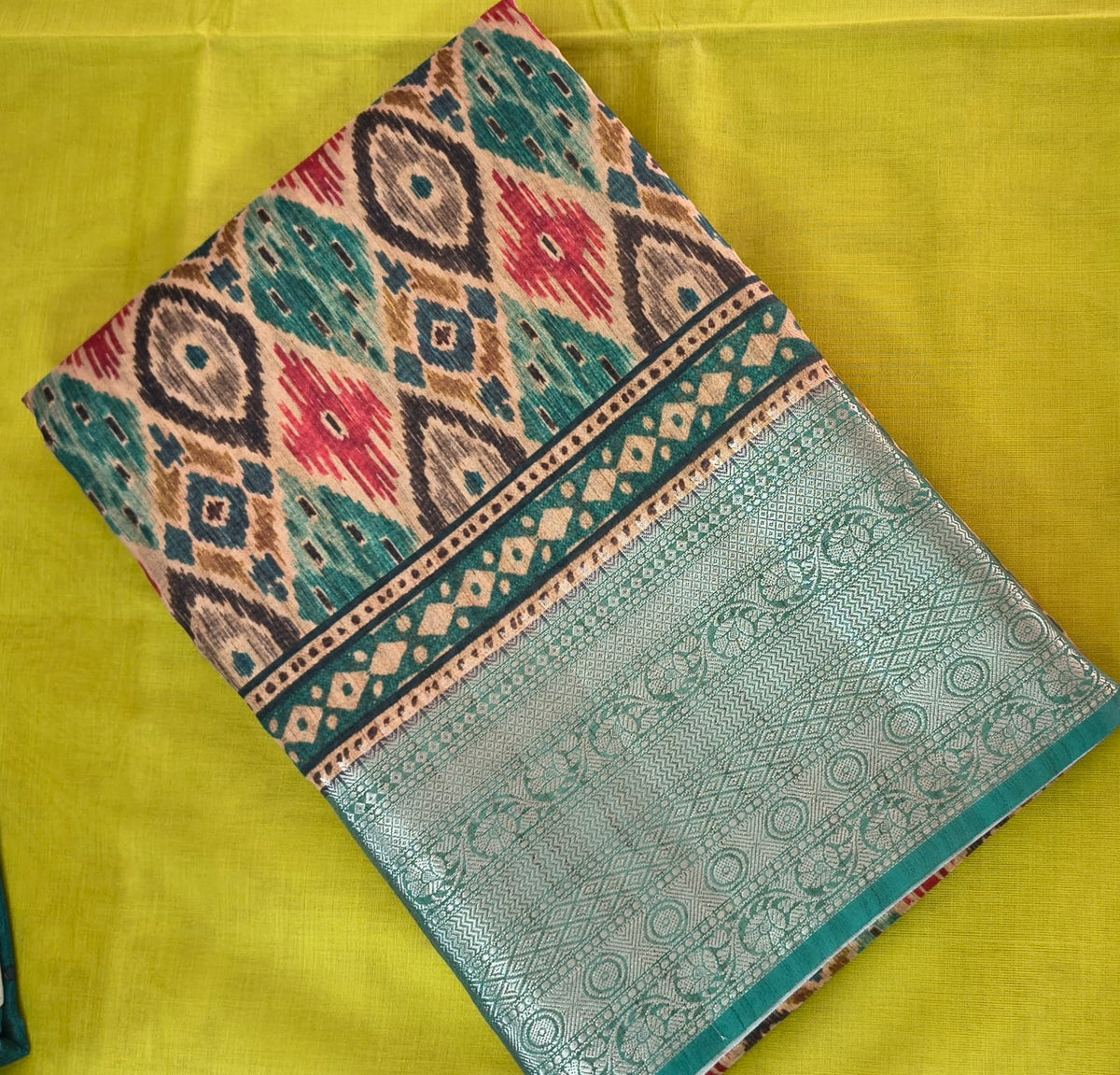 Raw Silk Saree with Blouse – Floral Print Saree
