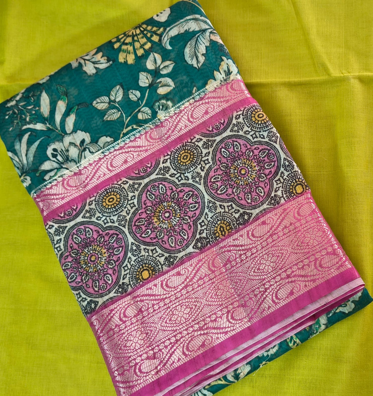 Raw Silk Saree with Blouse – Floral Print Saree