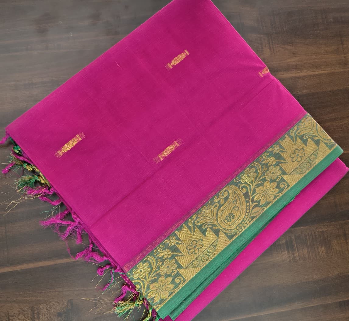 Cotton Sarees 8 Mtrs with Blouse – Zari Border
