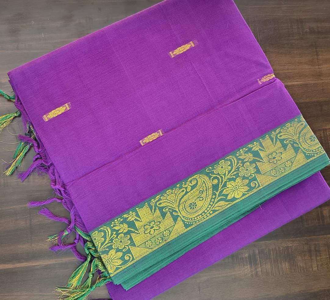 Cotton Sarees 8 Mtrs with Blouse – Zari Border