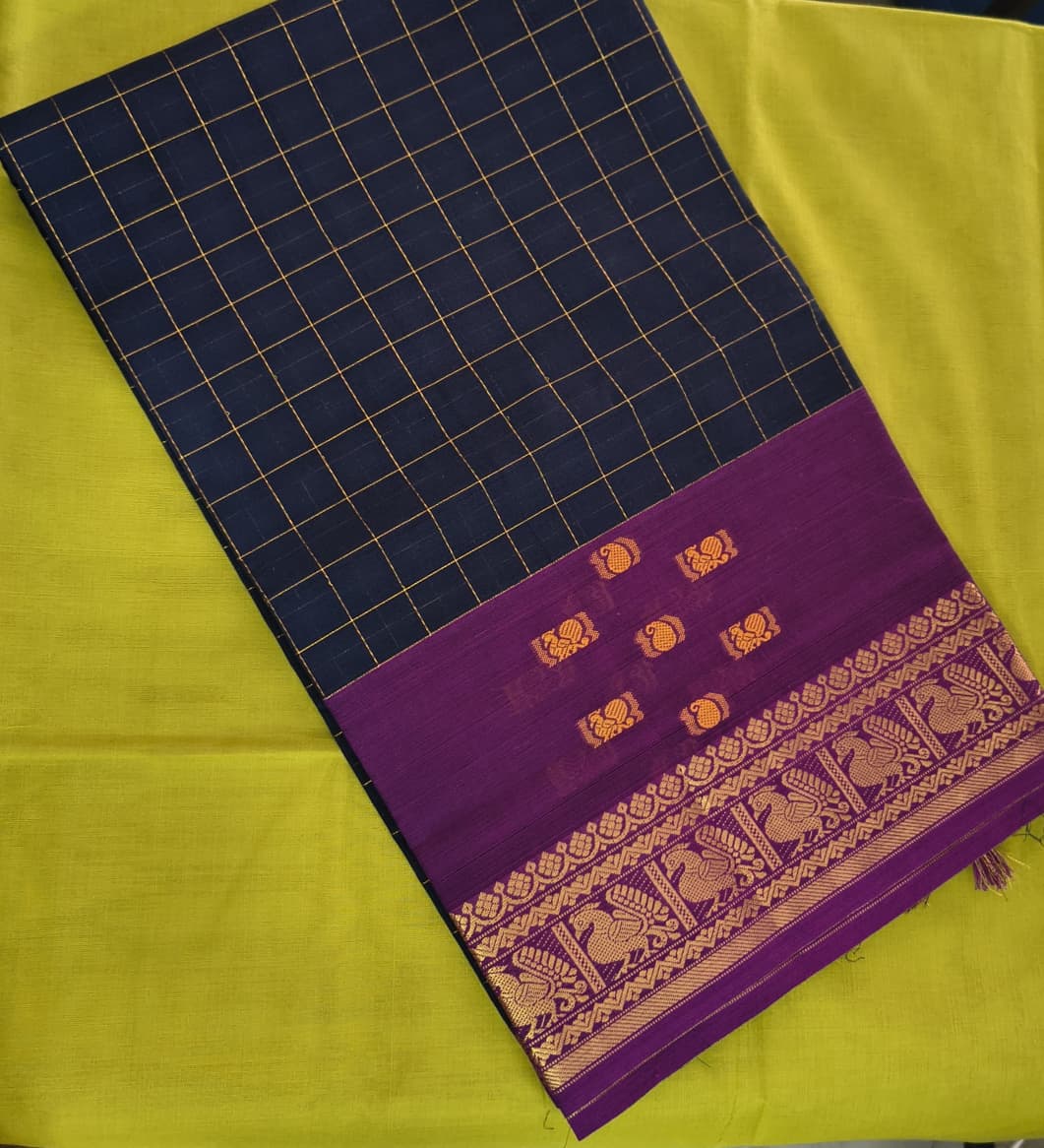 Sungudi Cotton Saree with Blouse – Checked Saree