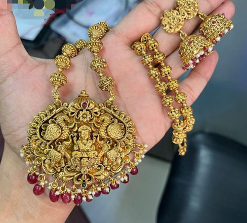 Antique Gold Gaja Lakshmi Temple Necklace Set