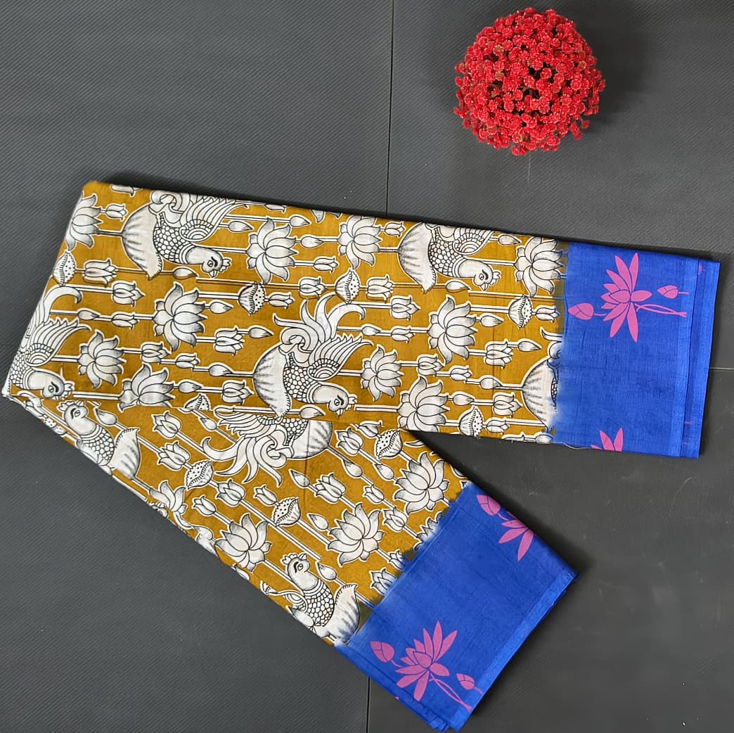Kalamkari Cotton Saree – Hand-Printed Floral Saree