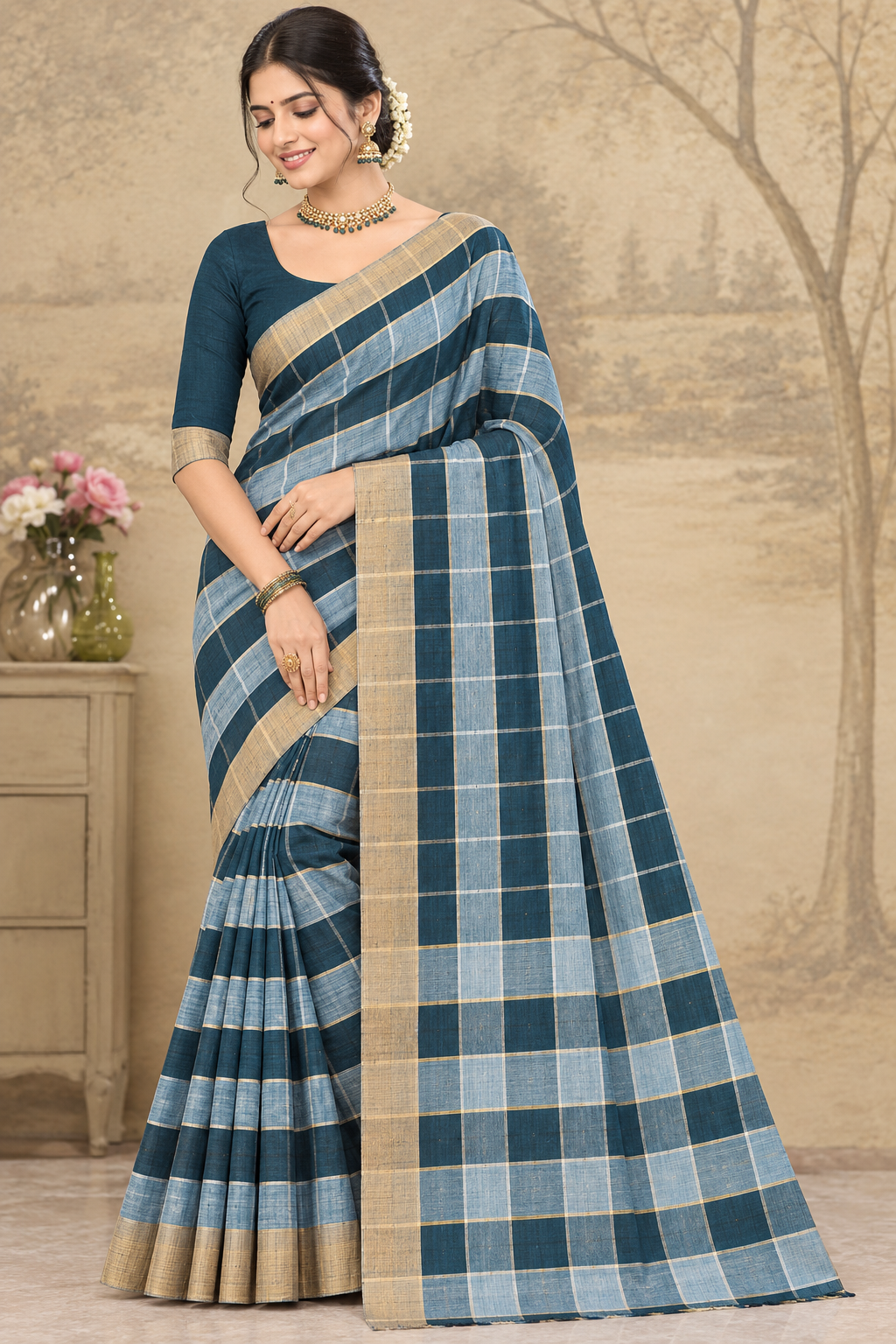 Chennai checked cotton(With blouse)
