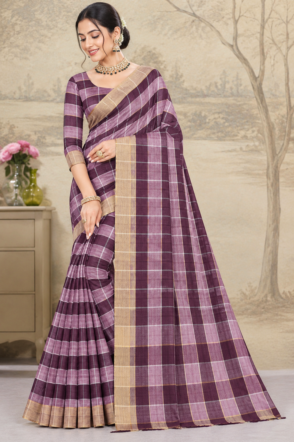 Chennai checked cotton(With blouse)